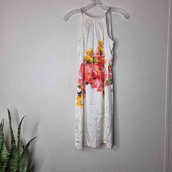 Cachet Size 0 Silk Floral Halter Dress Sleeveless Gold Metallic Choker - Picture 1 of 11